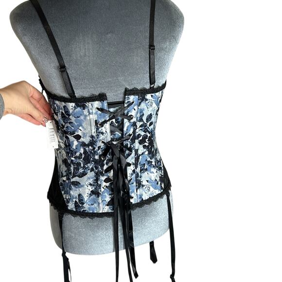 Adore Me- Medium- Floral Corset with straps and garter clips- blue black NWT - Picture 4 of 7